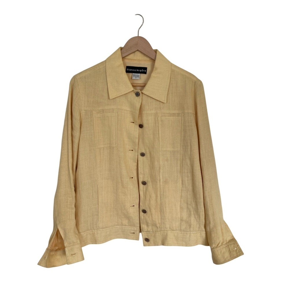 Bianca‎ Nygard Women's Light Yellow Button-Front Linen Jacket Size 8 Classic